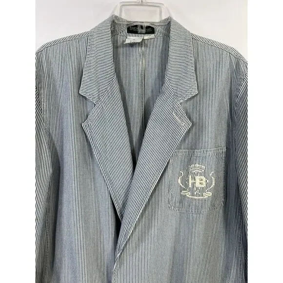Harve Benard Vtg 90s Women's Blazer White Blue Striped Nautical Women’s L Cotton - Picture 4 of 13